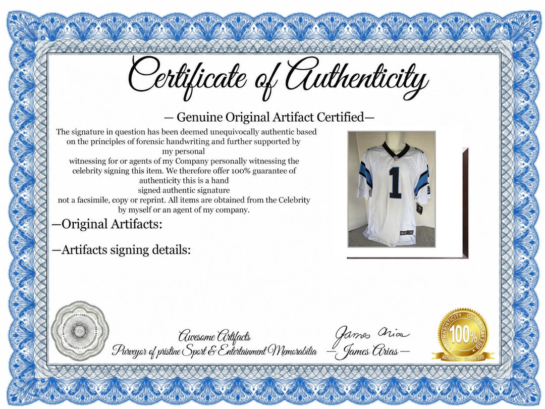 Certificate of Authenticity - Cam Newton Carolina Panthers Nike XL Game Model Jersey Signed