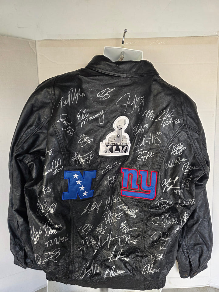 New York Giants 2011-12 40-Signed Super Bowl Champs Team Signed Leather Jacket XL One-of-a-Kind - original photo 1