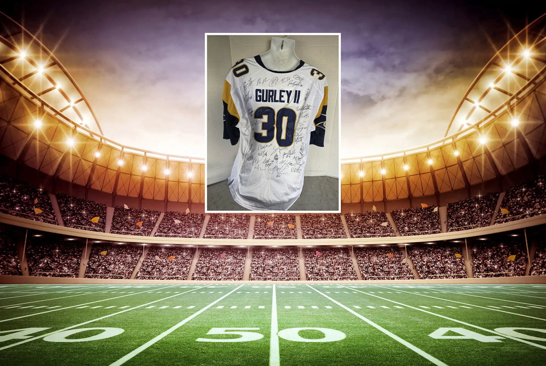 Todd Gurley Los Angeles Rams 2015 Nike XL Game Model Team Signed Jersey - NFC Champs - Aaron Donald Jared Goff - signed full view