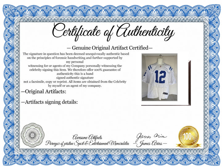 Certificate of Authenticity - Andrew Luck Indianapolis Colts 2015 Nike Size 48 Game Model Jersey Team Signed
