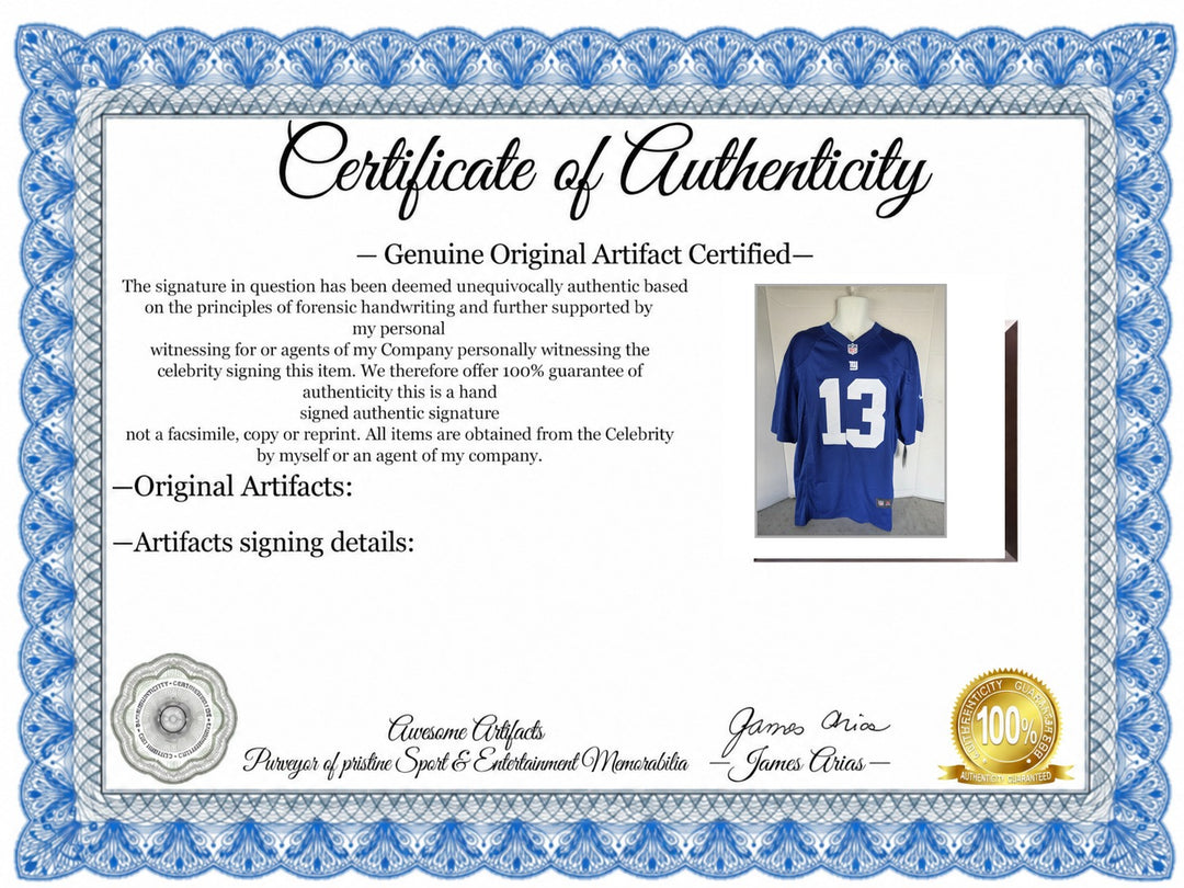 Certificate of Authenticity - Odell Beckham Jr. New York Giants Nike XL Game Model Jersey Signed