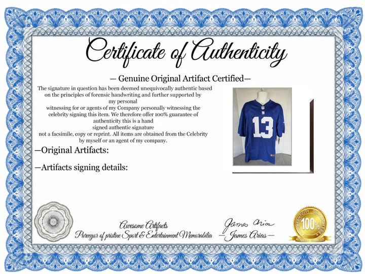 Certificate of Authenticity - Odell Beckham Jr. New York Giants Nike XL Game Model Jersey Signed