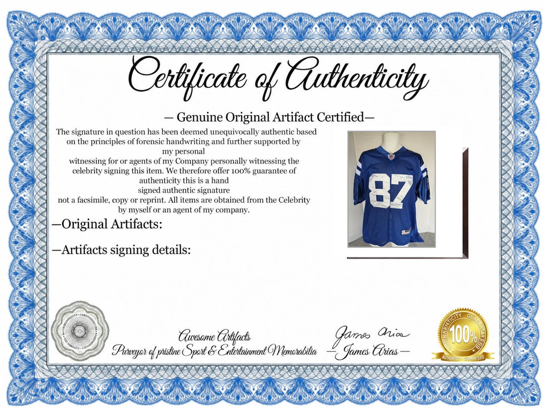 Certificate of Authenticity - Reggie Wayne Indianapolis Colts Reebok Size 50 Jersey Signed