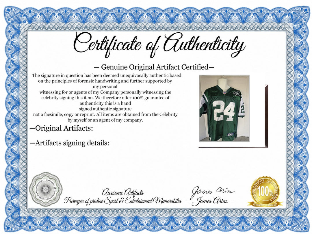 Certificate of Authenticity - Darrelle Revis New York Jets Nike XL Game Model Jersey Signed - Green