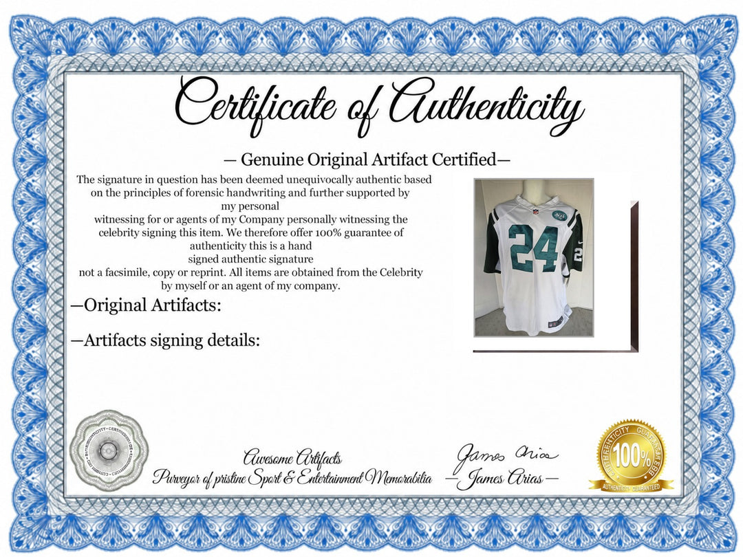 Certificate of Authenticity - Darrelle Revis New York Jets Nike XL Game Model Jersey Signed - White