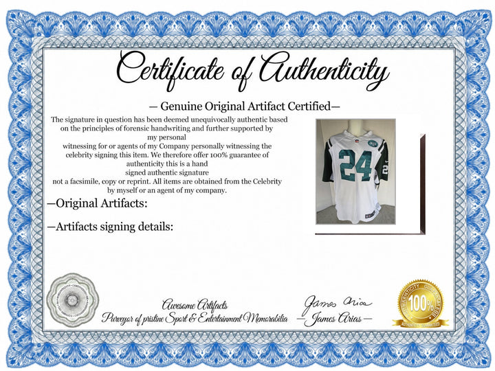 Certificate of Authenticity - Darrelle Revis New York Jets Nike XL Game Model Jersey Signed - White
