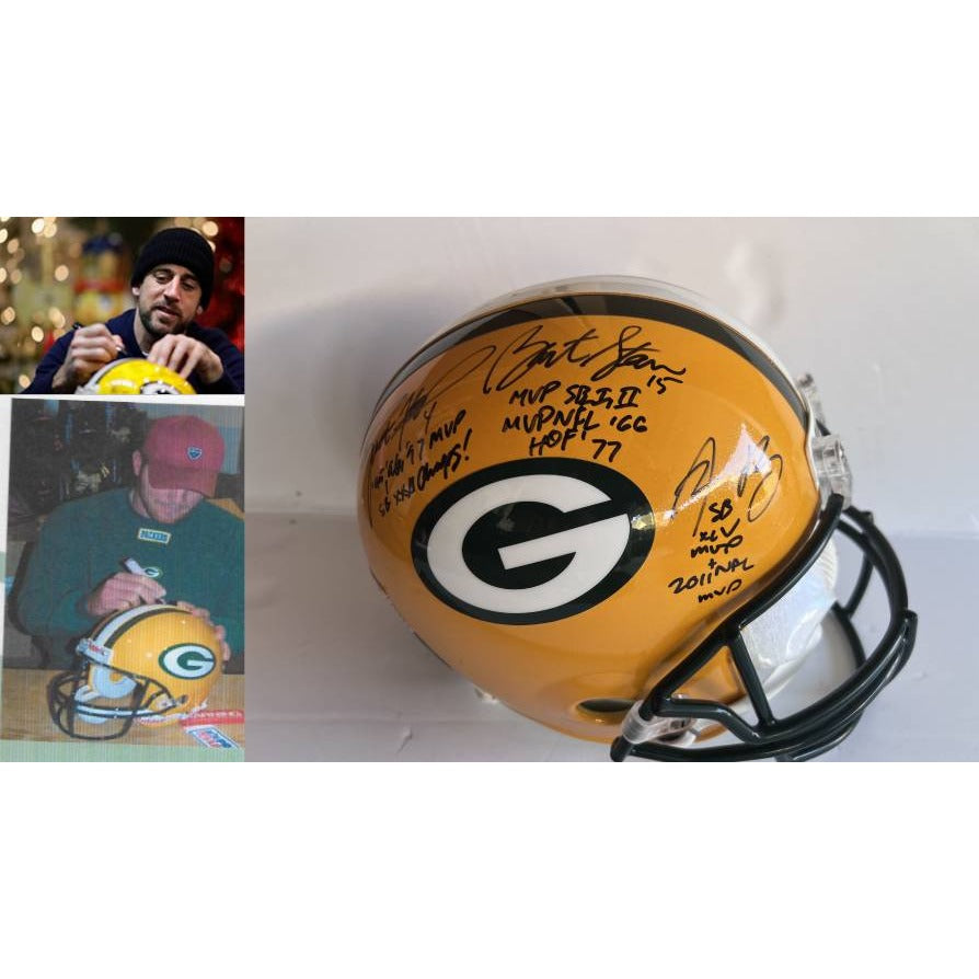 Aaron Rodgers Clay Matthews 2009-10 Green Bay Packer Super Bowl champs pro model team signed helmet