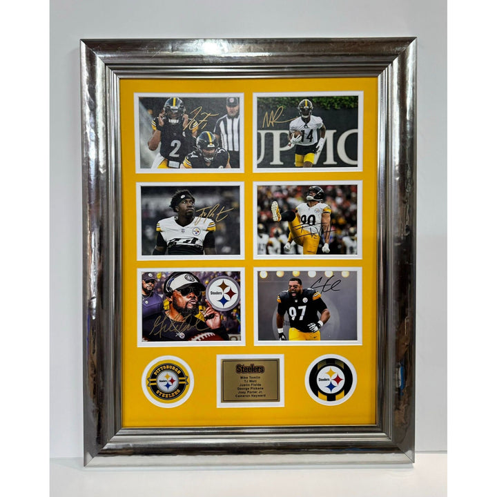 Mike Tomlin  Joey Porter JrCameron Heyward George Pickens TJ Watt Pittsburgh Steelers 2024 5x7 photos in museum quality frame 22x28 signed Awesome Artifacts