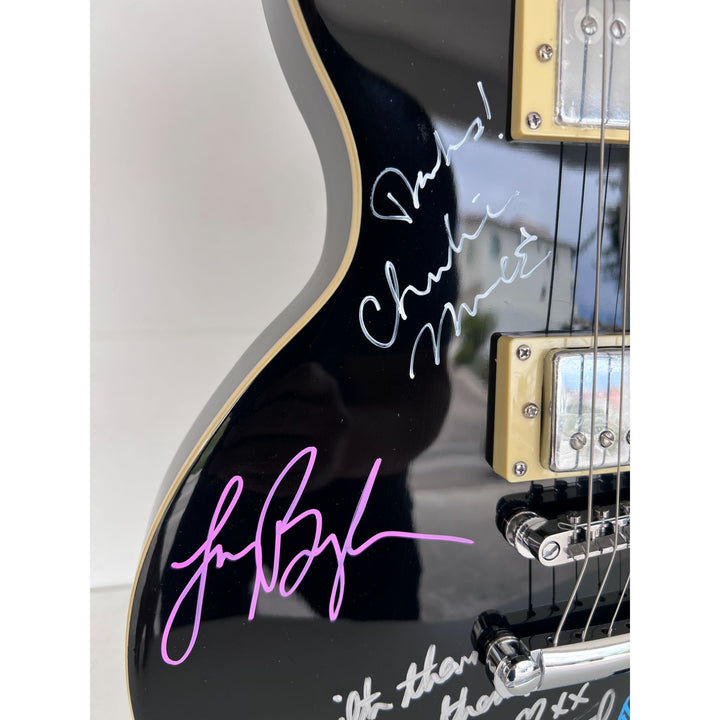 Fleetwood Mac vintage les paul signed by Mick Fleetwood, Christine McVie, John McVie, Stevie Nicks and Lindsey Buckingham signed with proof.