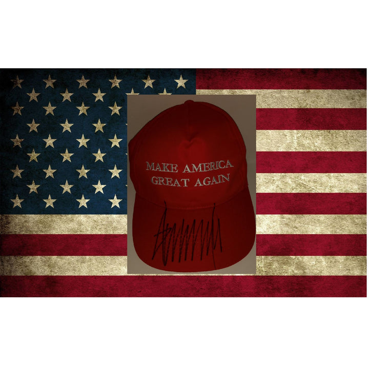 President Donald Trump MAGA baseball cap signed with proof