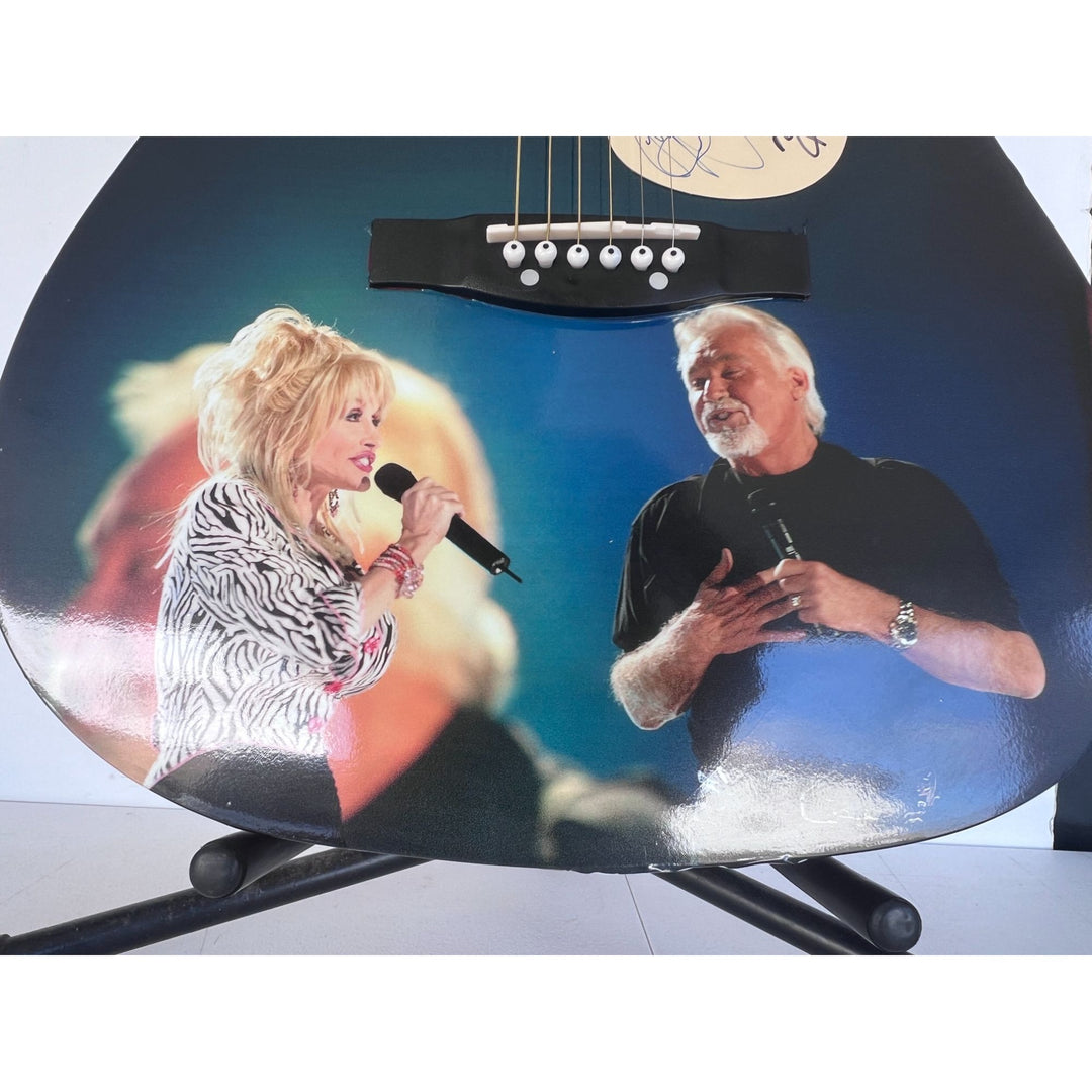 Dolly Parton Kenny Rogers  one of a kind full size acoustic guitar signed with proof