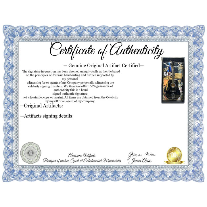 Genesis Phil Collins, Tony Banks, Peter Gabriel, Mike Rutherford full size acoustic guitar signed with proof and museum quality frame 29x54