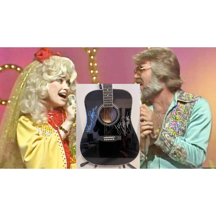 Dolly Parton and Kenny Rogers full size acoustic guitar signed with proof