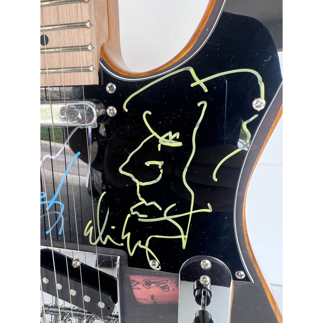 Hollywood Vampires, Joe Perry, Johnny Depp, Alice Cooper, Tommy Henricksen one of a kind Telecaster electric guitar signed with proof.