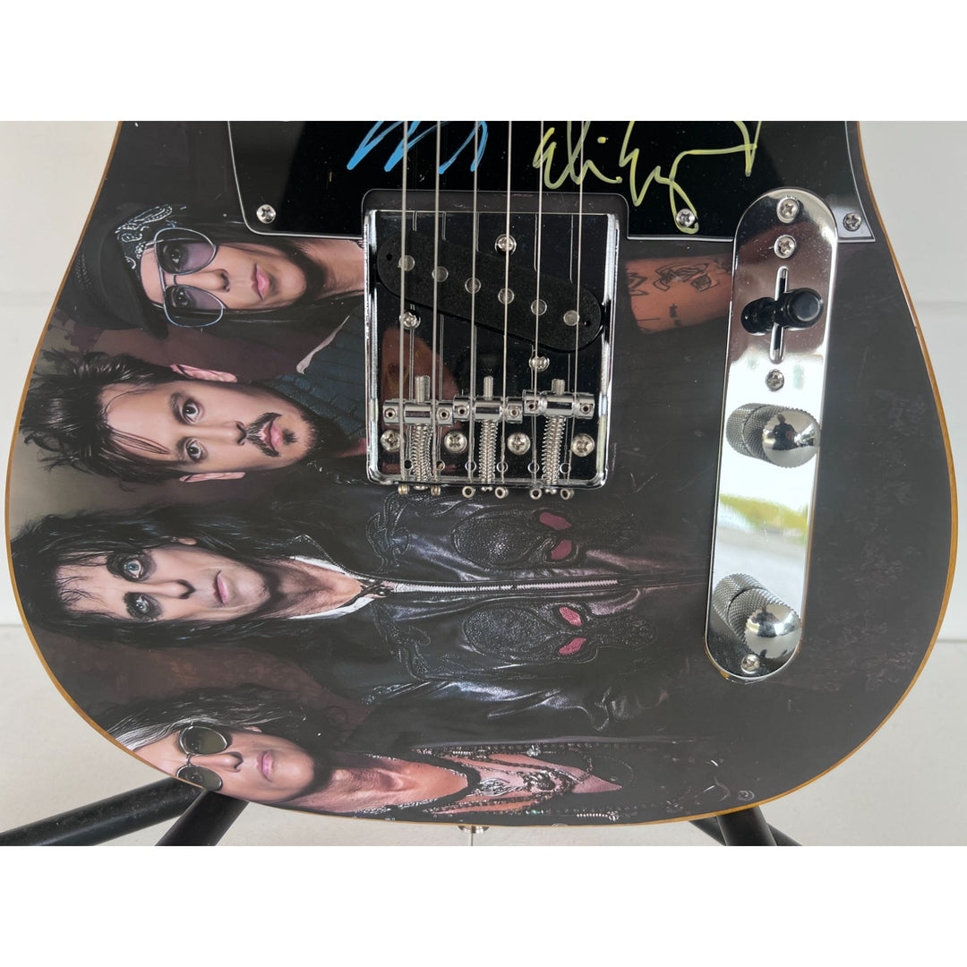 Hollywood Vampires, Joe Perry, Johnny Depp, Alice Cooper, Tommy Henricksen one of a kind Telecaster electric guitar signed with proof.
