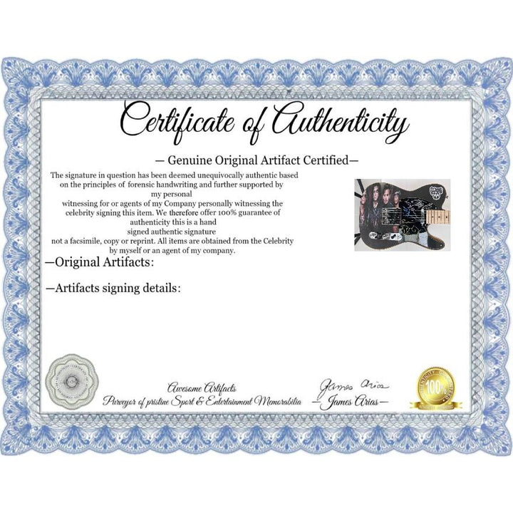 Hollywood Vampires, Joe Perry, Johnny Depp, Alice Cooper, Tommy Henricksen one of a kind Telecaster electric guitar signed with proof.