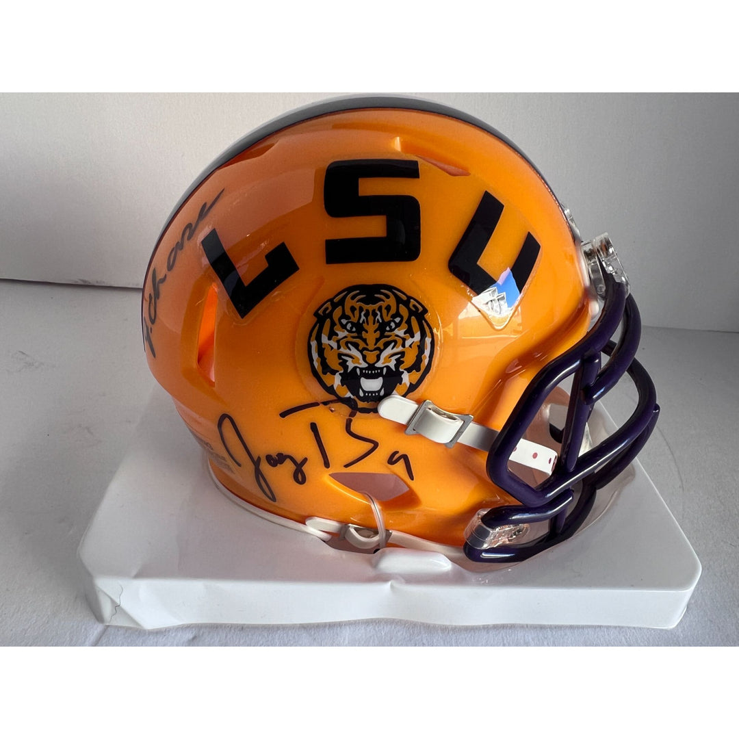 Joe Burrow J'aMarr Chase LSU Tigers Riddell mini helmet signed with proof