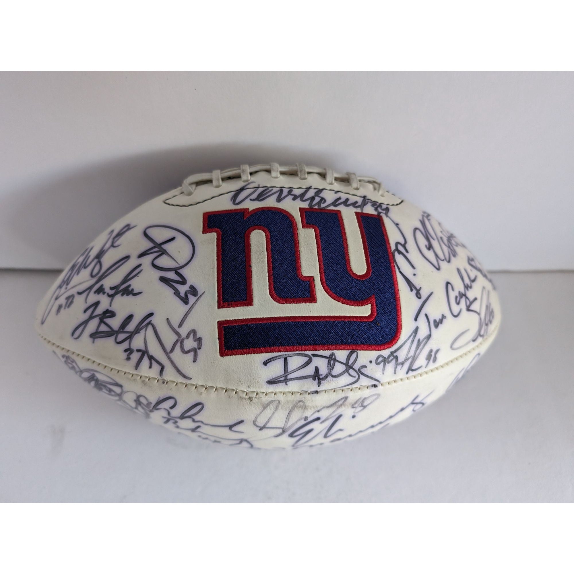 New York Giants Eli Manning Michael Strahan Tom Coughlin Super Bowl champions team signed football