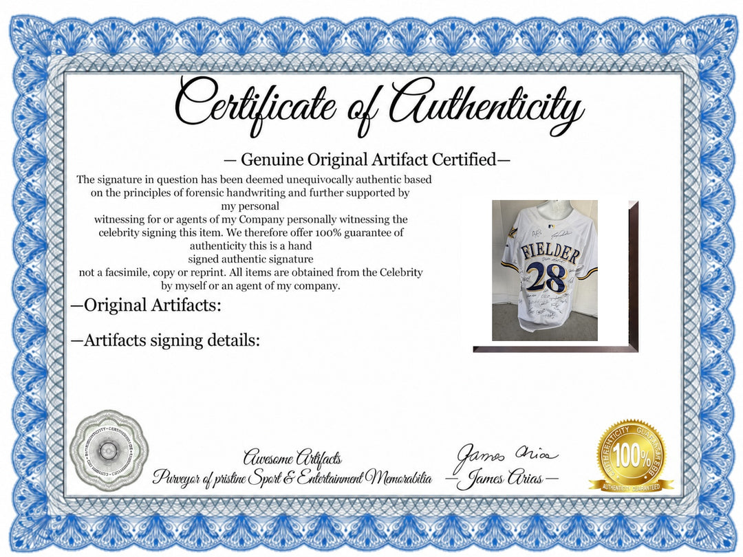 Certificate of Authenticity - Milwaukee Brewers team signed jersey