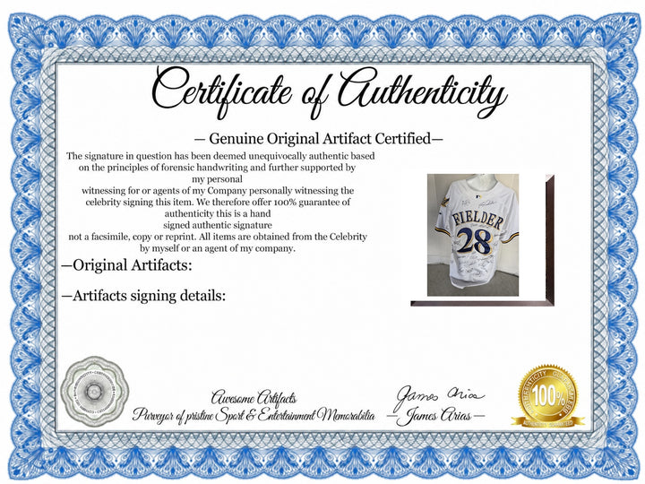 Certificate of Authenticity - Milwaukee Brewers team signed jersey