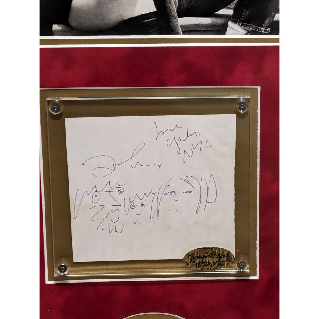 John Lennon & Yoko Ono autograph page book signed and framed 37.5 x 16.5 with personal sketch