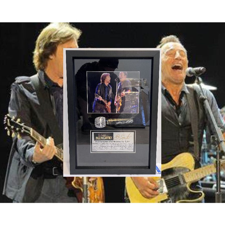 Paul McCartney and Bruce Springsteen signed and framed microphone with proof