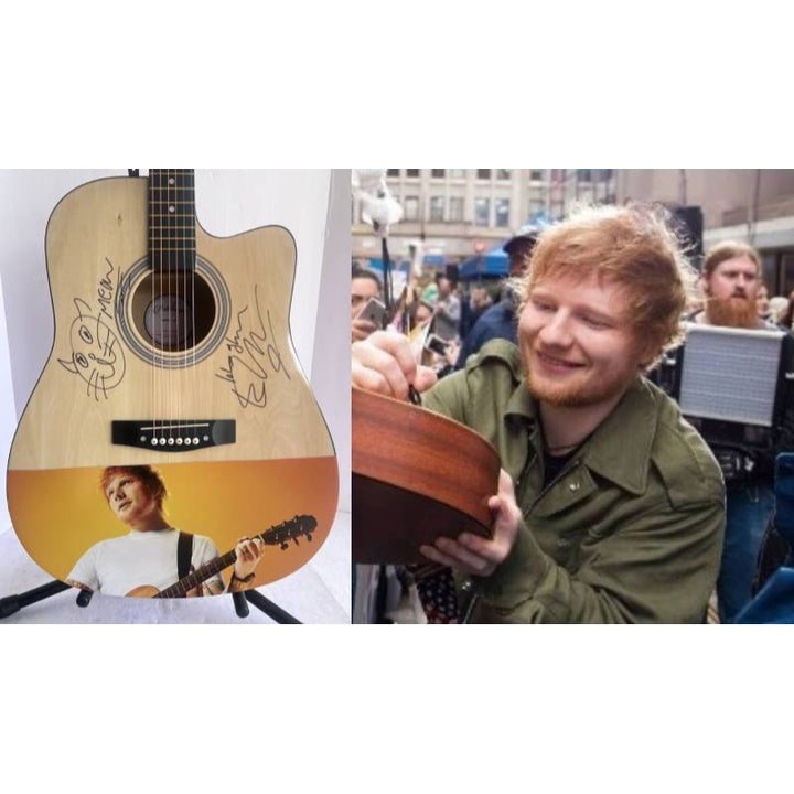 Ed Sheeran signed with sketch one of a kind full size acoustic guitar signed with proof