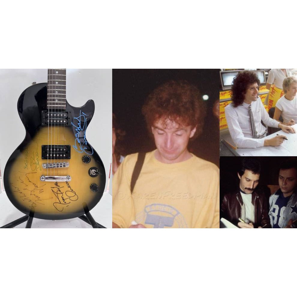 Freddy Mercury John Deacon   Roger Taylor Brian May vintage Epiphone Special Queen electric guitar signed with proof