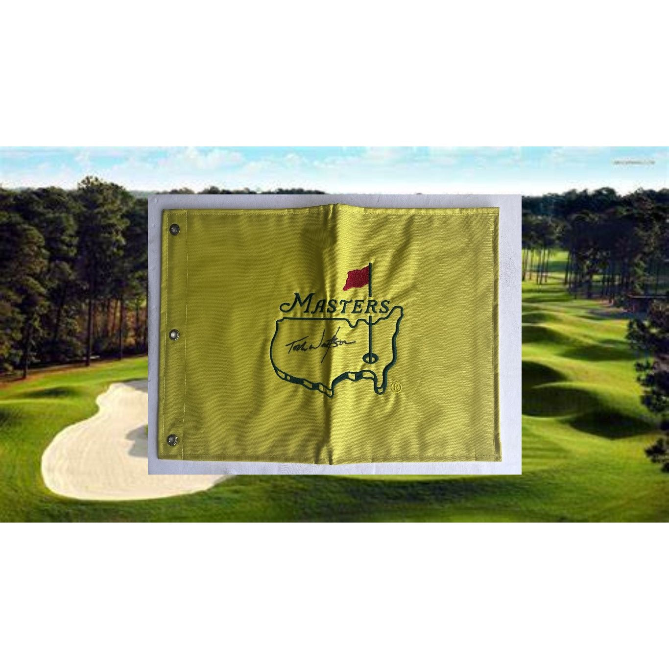 Tom Watson Masters pin flag embroidered and signed with proof