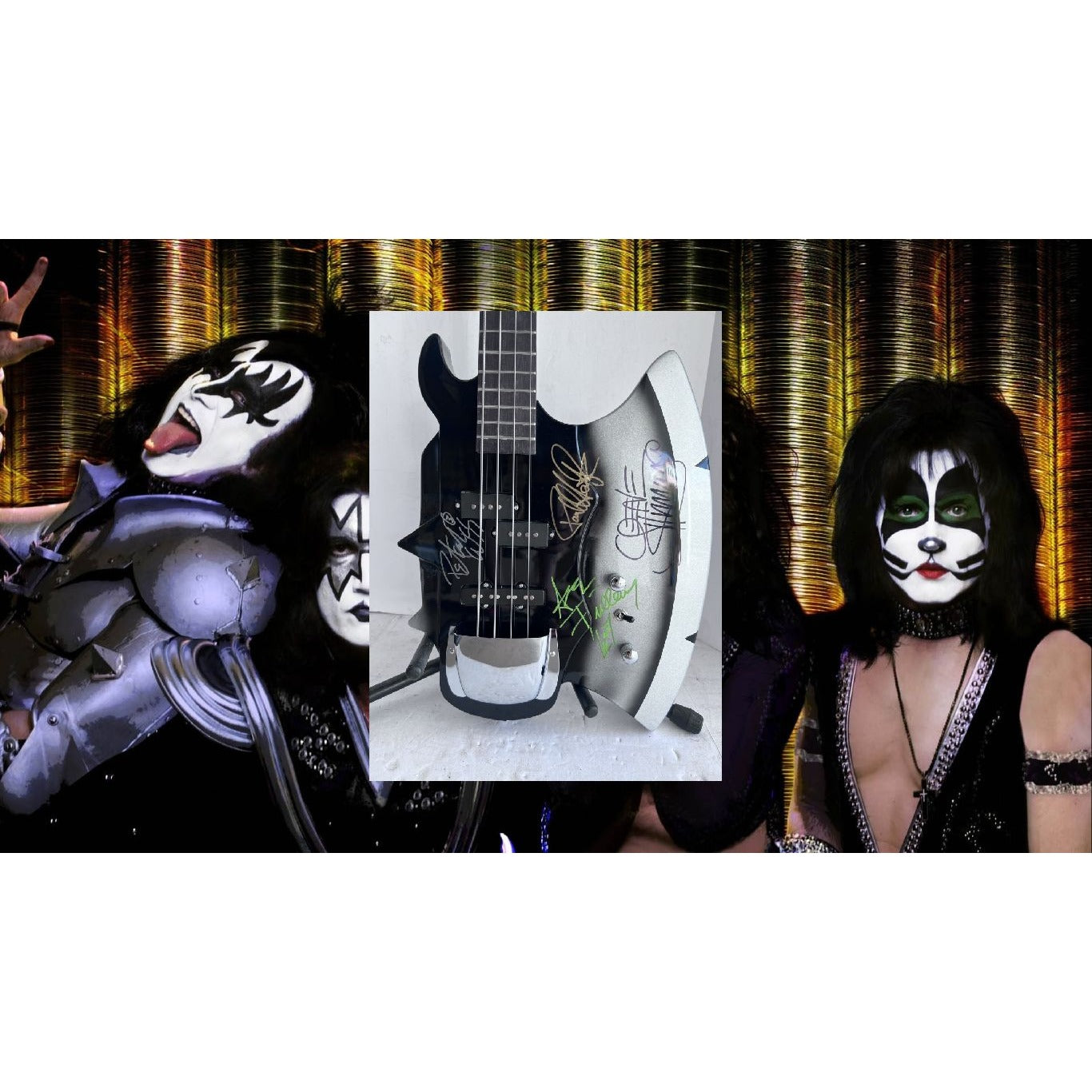 Gene Simmons Ace Frehley Peter Criss Paul Stanley Kiss One of a Kind electric bass guitar signed with proof