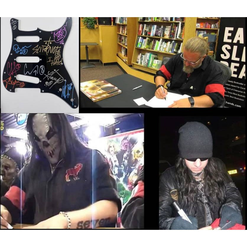 Slipknot Shawn Crahan "Clown" , Craig Jones, Mick Thomson, Corey Taylor, Sid Wilson pickguard signed with proof