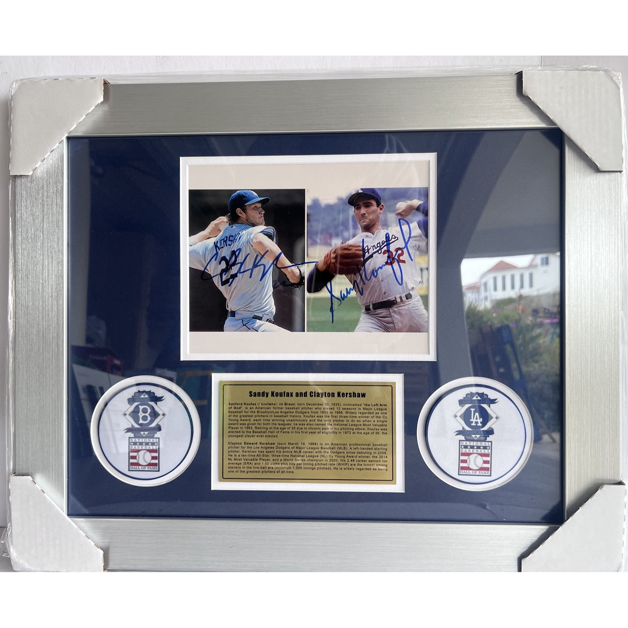 Sandy Koufax & Clayton Kershaw Los Angeles Dodgers Cy Young award winners & MLB Hall of Famer 8x10 photo signed & framed