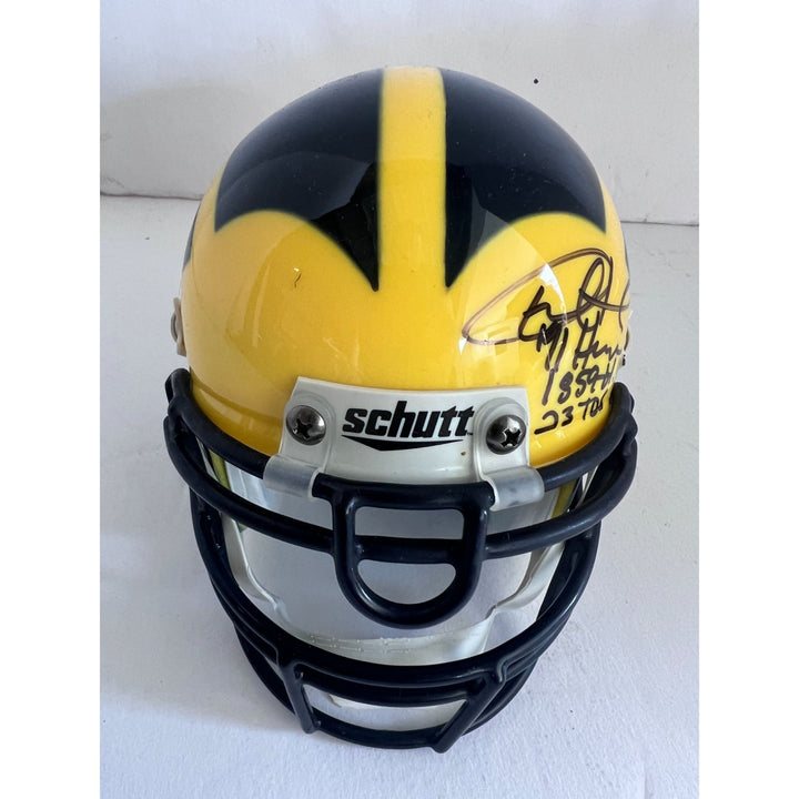 University of Michigan Heisman Trophy award winners Charles Woodson and Desmond Howard Riddell mini helmet signed with proof