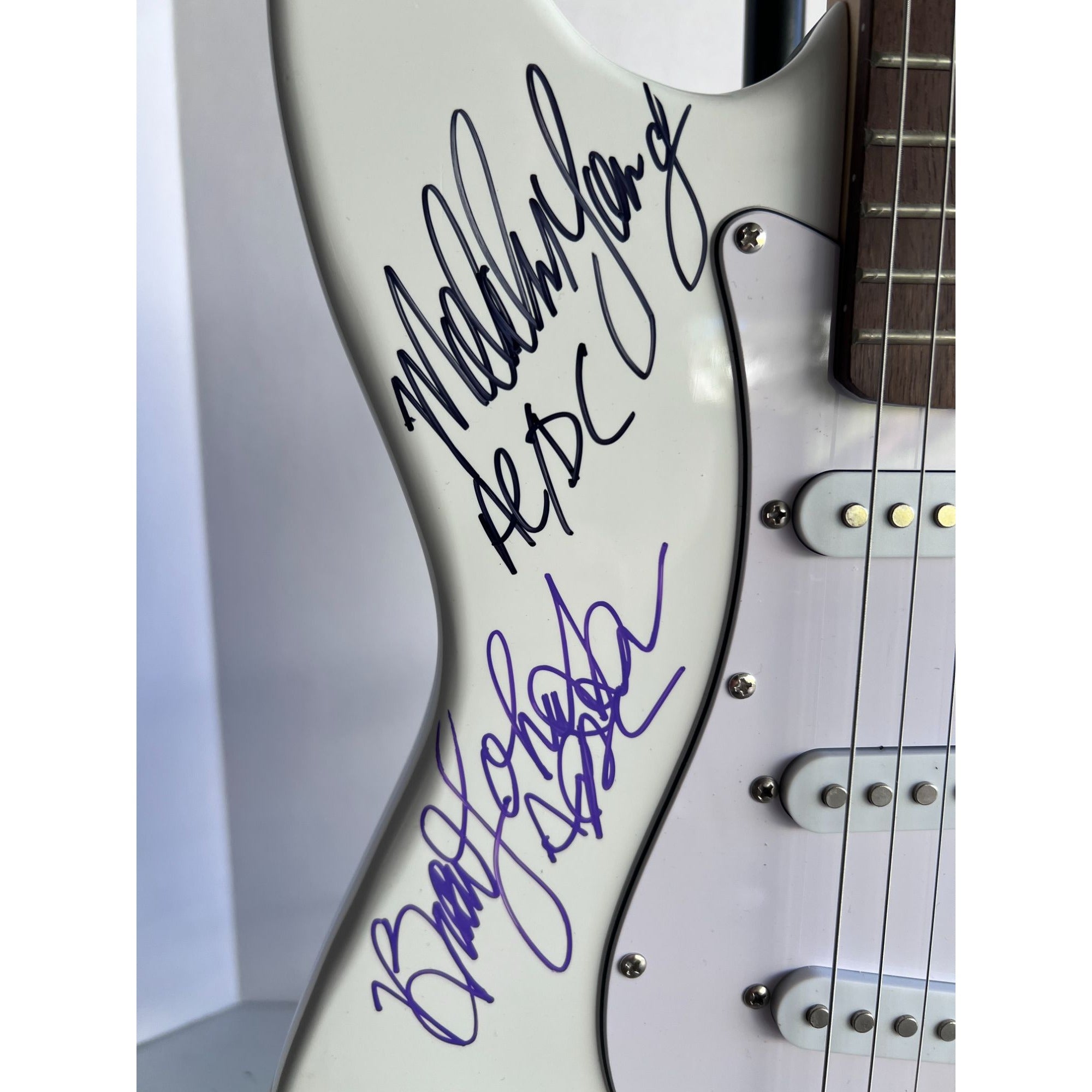 ACDC Angus and Malcolm Young Phil Rudd Brian Johnson Cliff Williams full size Stratocaster electric guitar signed with proof