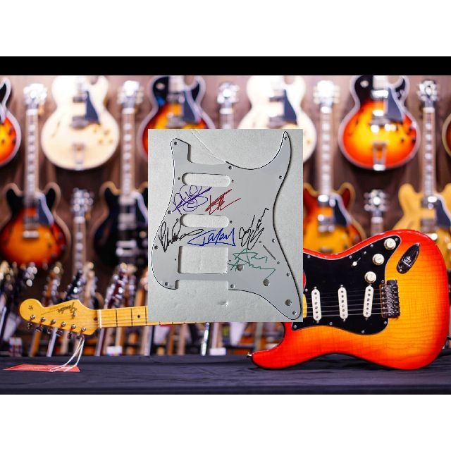 Deep Purple  Ian Paice Roger Glover Ian Gillan Don Airey  Stratocaster electric pickguard signed with proof