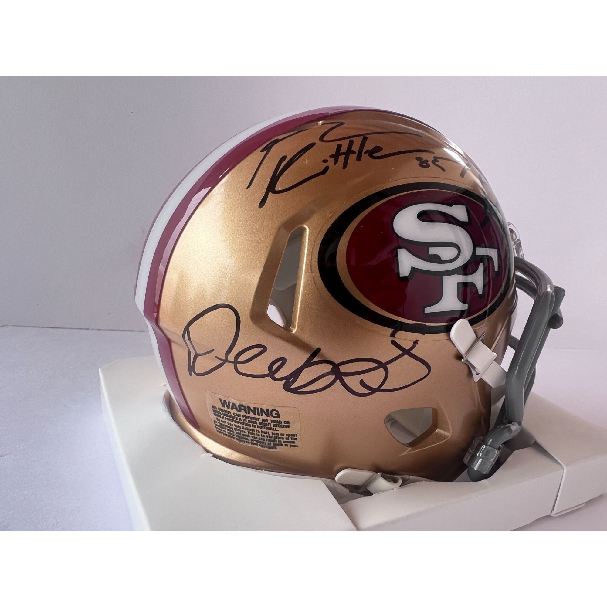 San Francisco 49ers Deebo Samuel Brock Purdy & Christian McCaffrey  mini helmet signed with proof