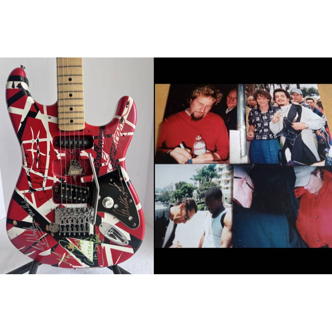 Eddie Van Halen Frankenstein Fender Stratocaster electric guitar signed by David Lee Roth Eddie Van Halen Michael Anthony Sammy Hagar