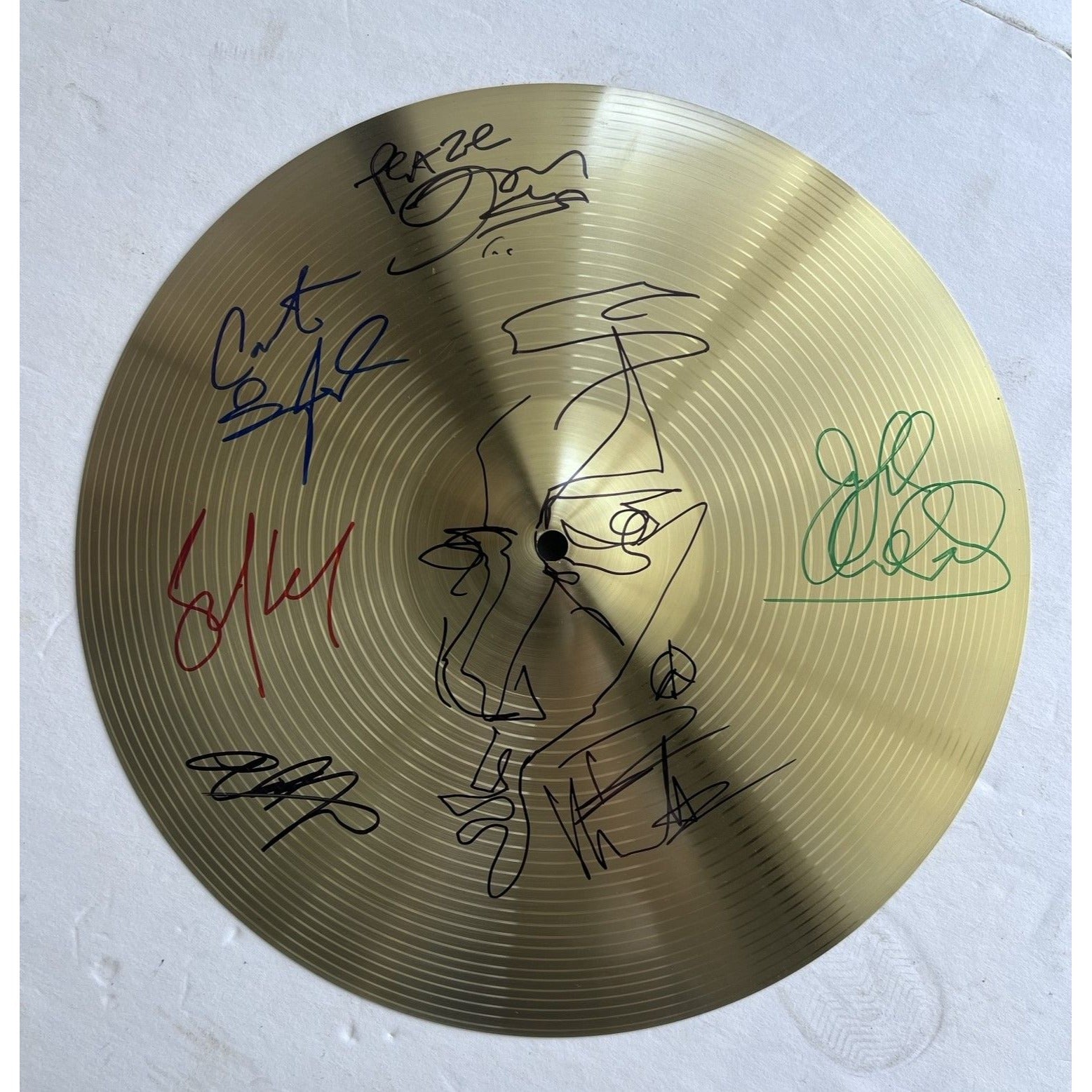 Dave Matthews signed with hand sketch Stefan Lessard Carter Buford 18" cymbal signed with proof