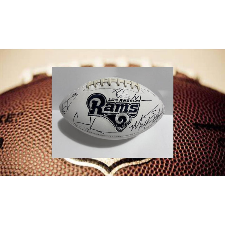  Cooper Kupp Matthew Stafford Aaron Donald Puka Nacua  Los Angeles Rams full size football signed with proof