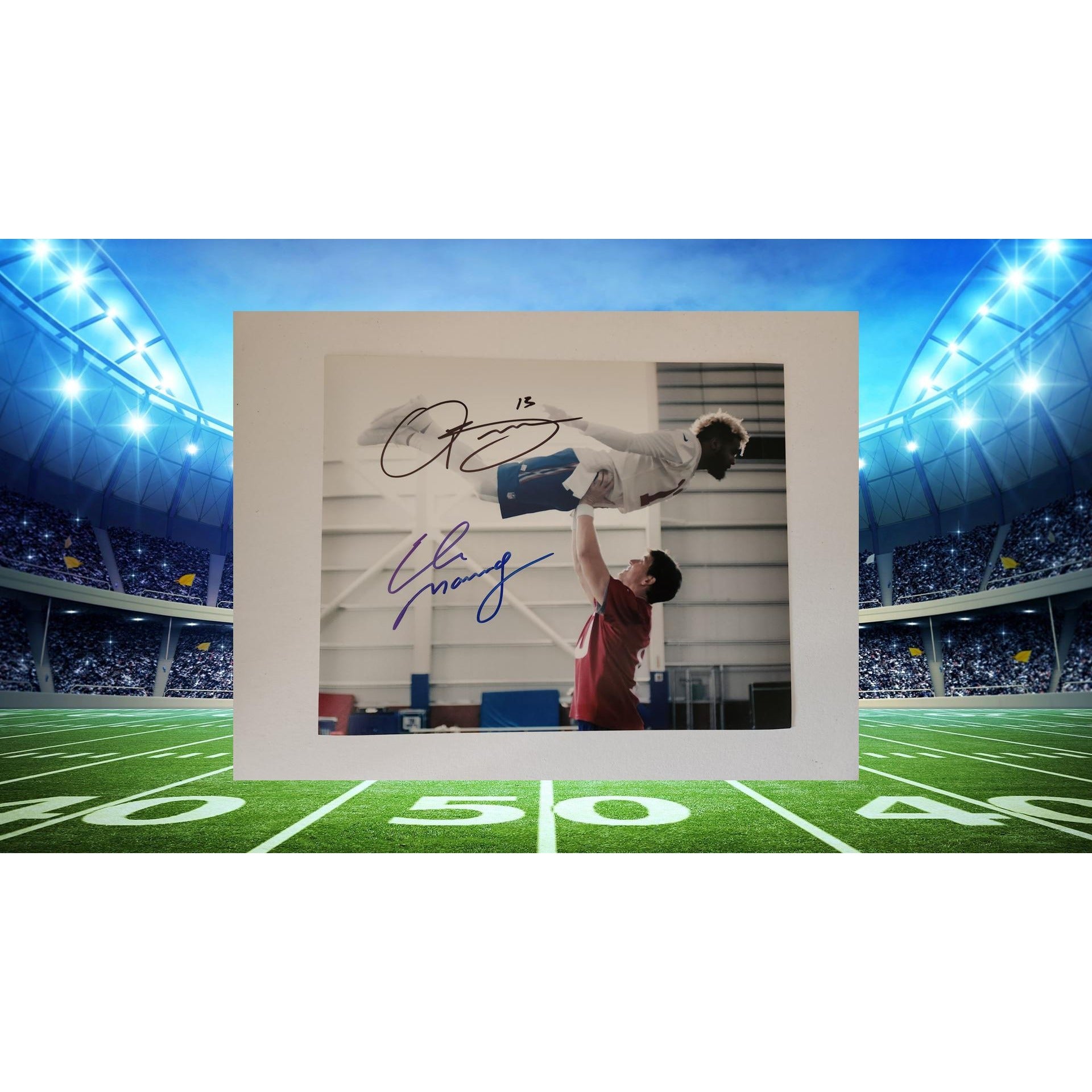 Odell Beckham Jr Eli Manning New York Giants 8x10 photo signed