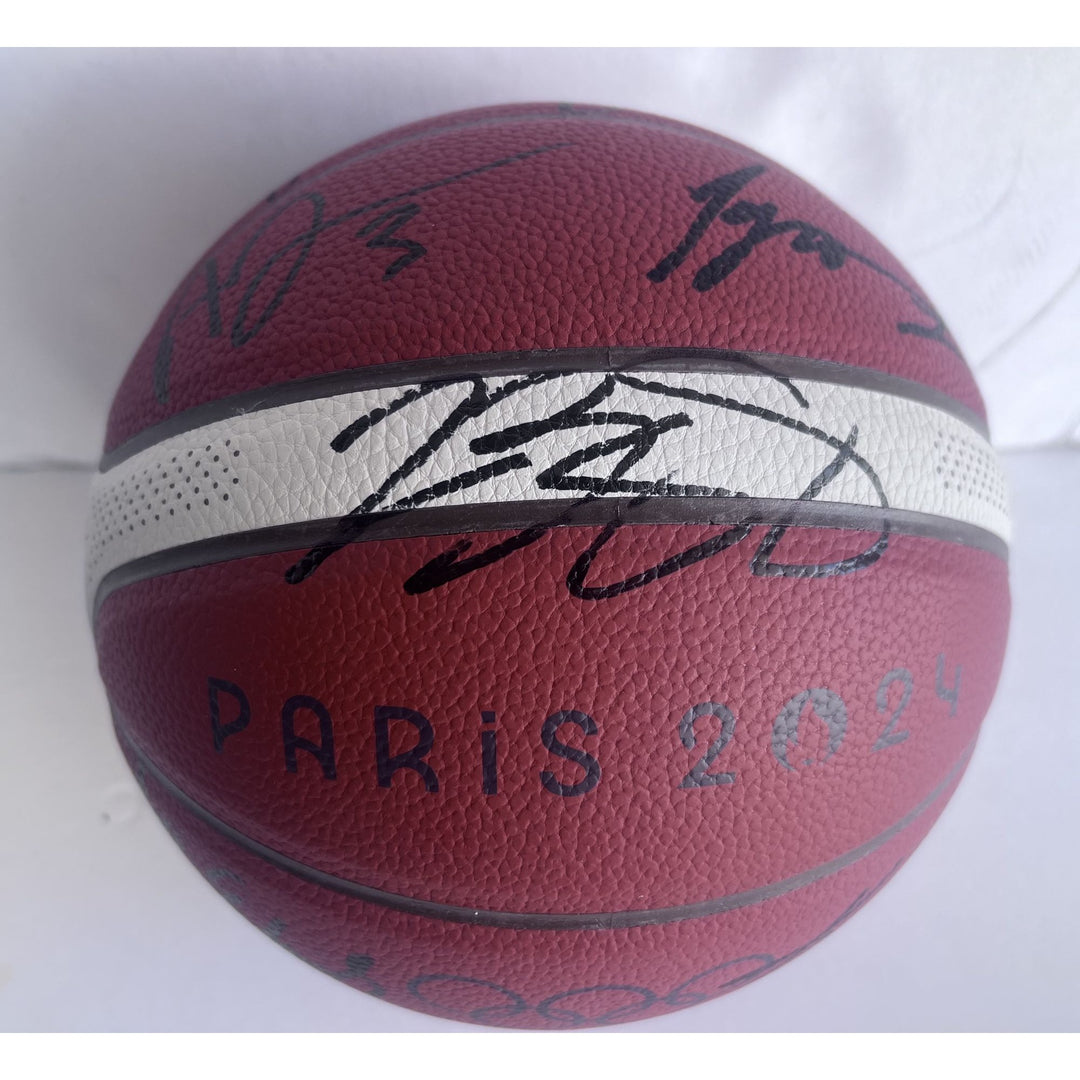 LeBron James, Stephen Curry, Kevin Durant, Anthony Edwards USA 2024 team signed Olympics official basketball signed with proof