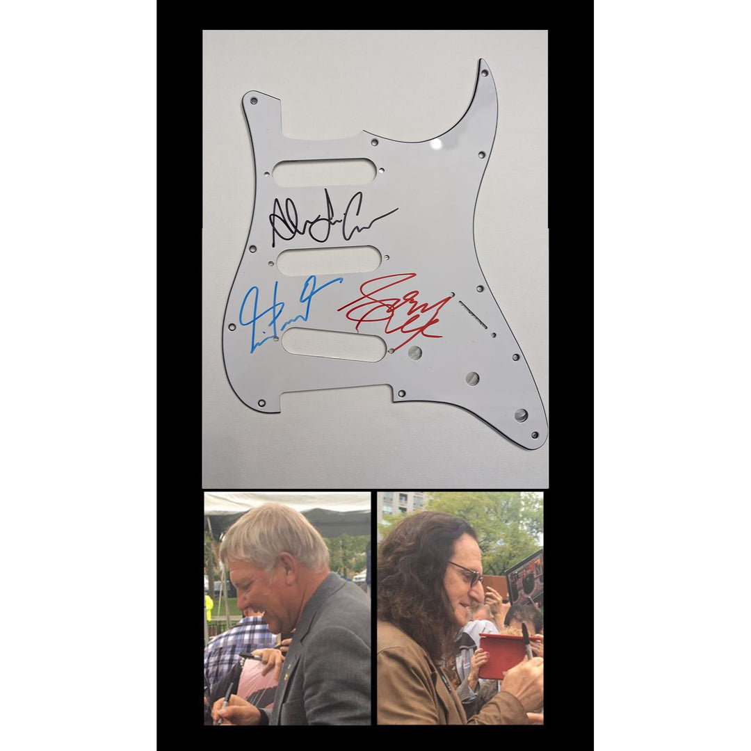 Neil Peart Alex Lifeson Geddy Lee Rush Fender Stratocaster electric guitar pickguard signed with proof