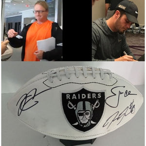 Joshua Jacobs, Derek Carr, Jon Gruden Las Vegas Raiders signed football with proof