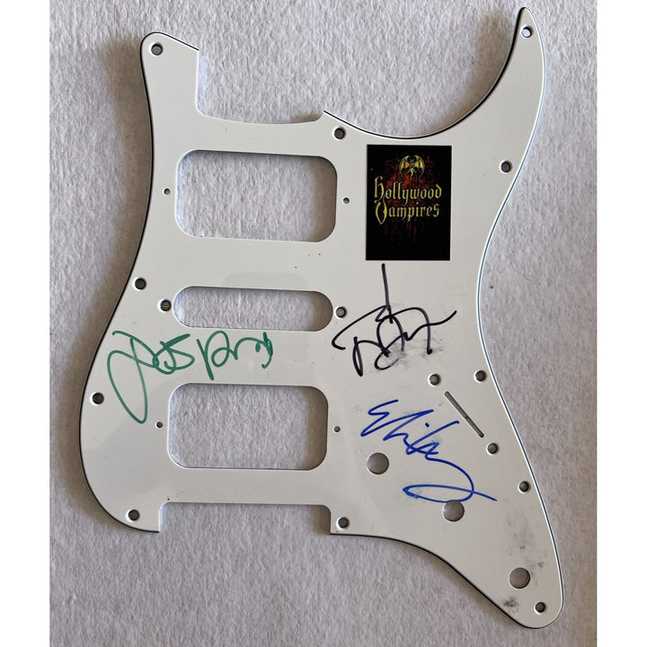 Hollywood vampires Johnny Depp Joe Perry Alice Cooper electric guitar pickguard signed with proof