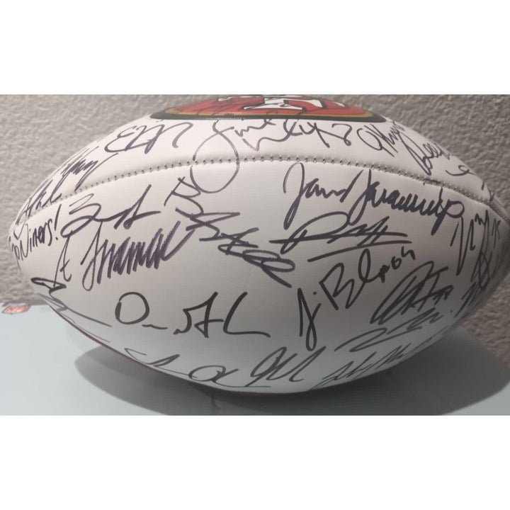 San Francisco 49ers 2023 24 Deebo Samuel, Brock Purdy Christian McCaffrey  full size team signed football with proof