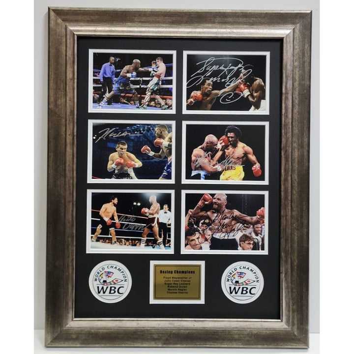 Sugar Ray Leonard Julio Cesar Chavez Floyd Mayweather Jr   Boxing Champions 5x7 photos in museum quality frame 22x28 signed with proof