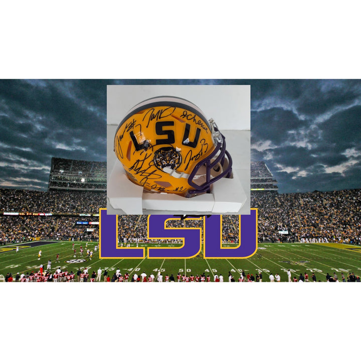 LSU Tigers Joe Burrow Ja mar Chase Jayden Daniels Riddell mini helmet signed with proof - Awesome Artifacts