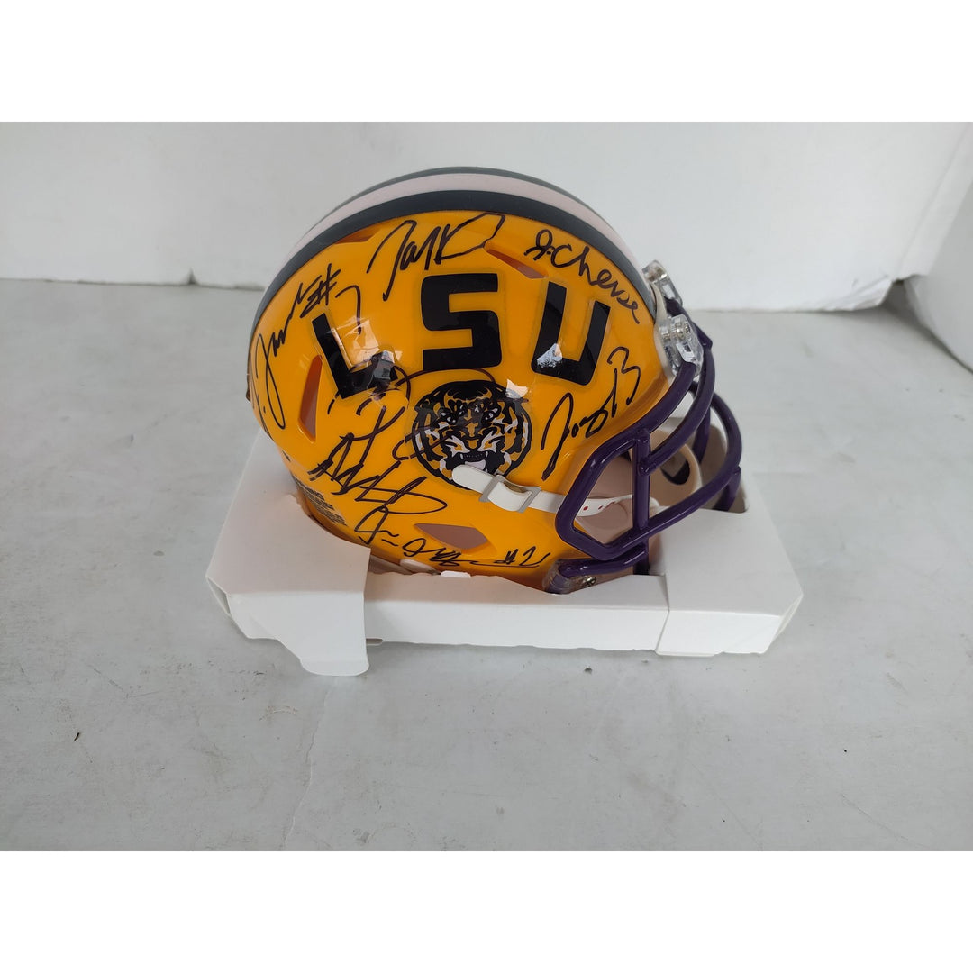 LSU Tigers Joe Burrow Ja mar Chase Jayden Daniels Riddell mini helmet signed with proof - Awesome Artifacts
