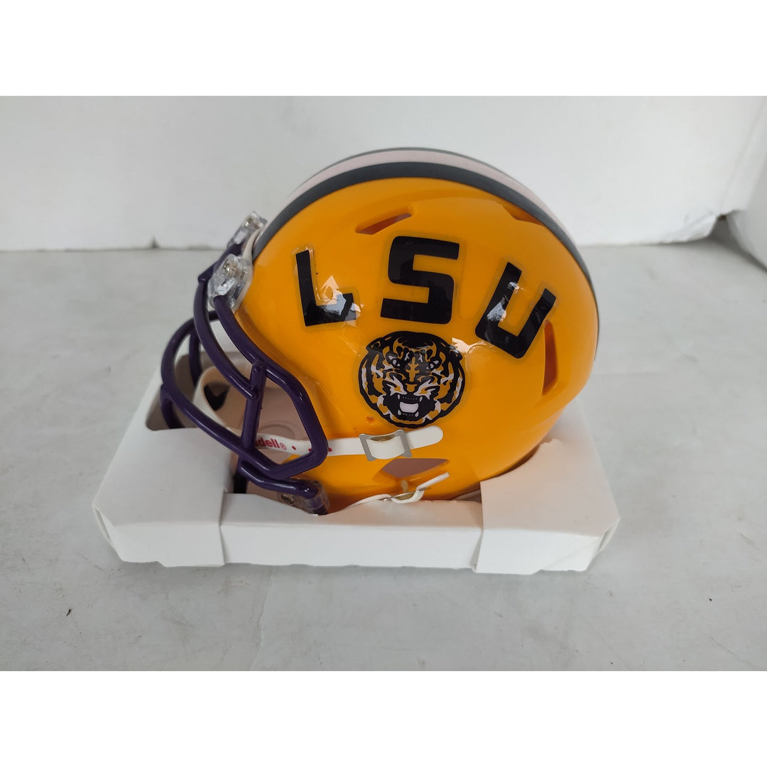 LSU Tigers Joe Burrow Ja mar Chase Jayden Daniels Riddell mini helmet signed with proof - Awesome Artifacts