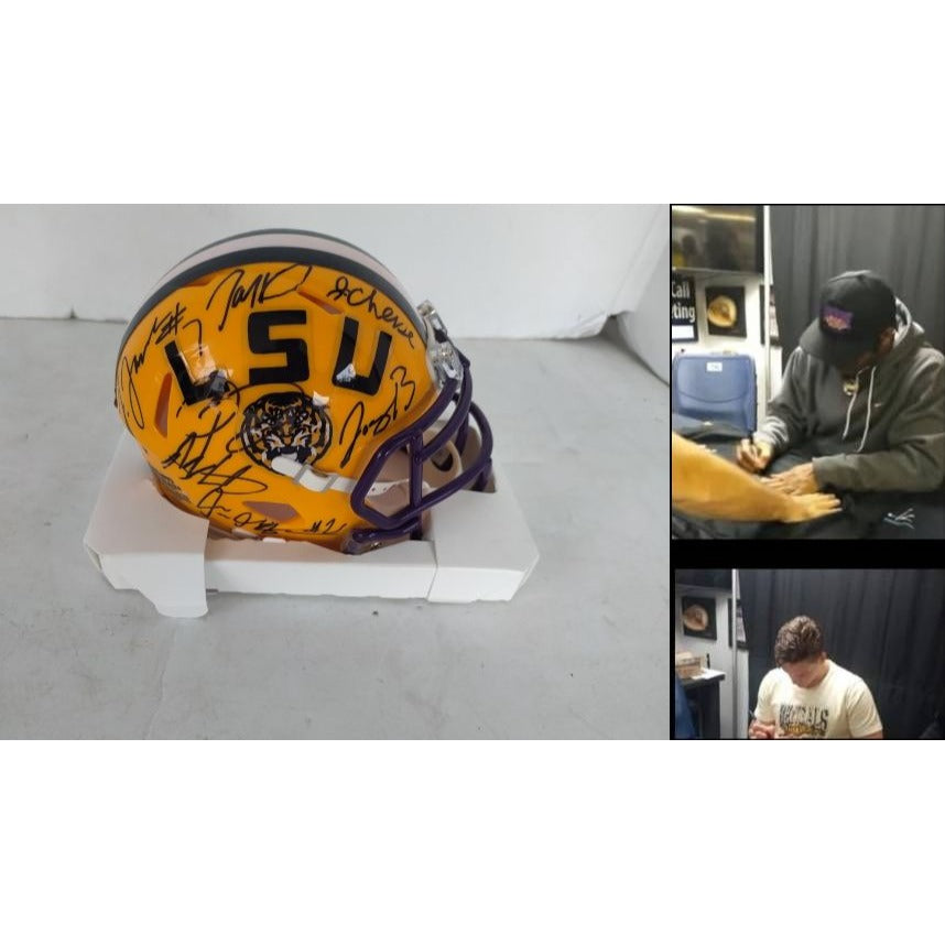 LSU Tigers Joe Burrow Ja mar Chase Jayden Daniels Riddell mini helmet signed with proof - Awesome Artifacts